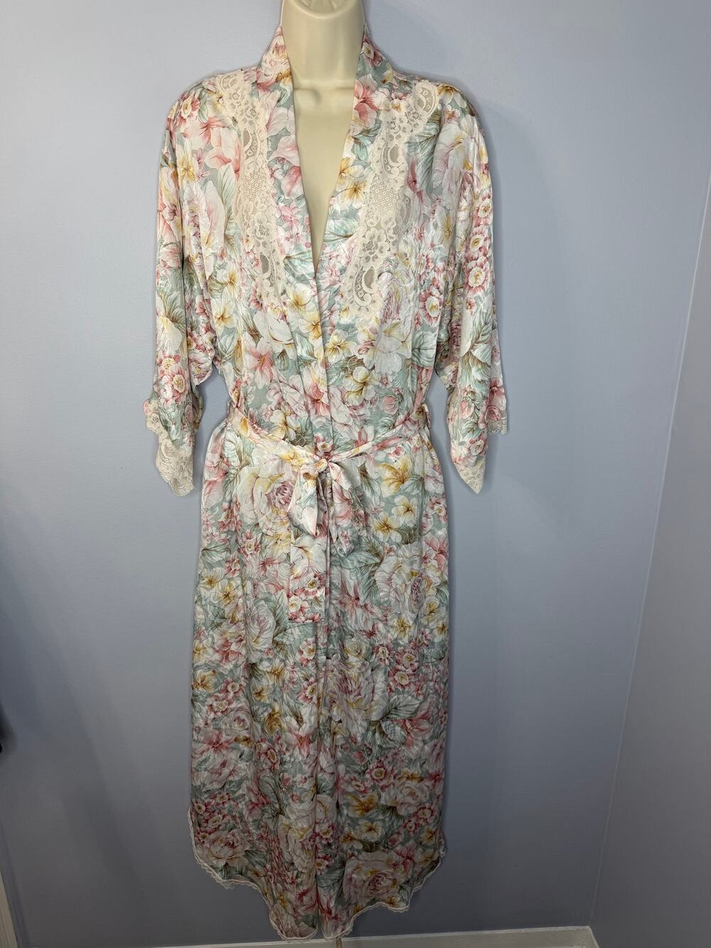 Christian Dior Vintage 80's Floral Lace Robe Romantic Cottage Core Women's L